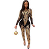 New Design Club Party Round Collar Print Sequin Bodycon Jumpsuit Women