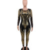 New Design Club Party Round Collar Print Sequin Bodycon Jumpsuit Women
