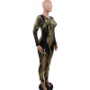 New Design Club Party Round Collar Print Sequin Bodycon Jumpsuit Women