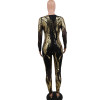 New Design Club Party Round Collar Print Sequin Bodycon Jumpsuit Women