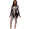 New Design Club Party Round Collar Print Sequin Bodycon Jumpsuit Women