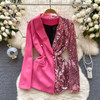Blazer Elegant Button Party Sequined Patchwork Women Casual Suits