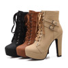 Round Toe PU Leather Platform Lace up Ankle Boot Plus Women Martin Boots
