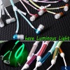 Wholesale 100 pcs Luminous Earphones Glow Metal Zipper Sport Earphone Light Glow In The Dark for Iphone Samsung Xiaomi mp3 mp4