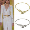 gold silvery leaf shape Wedding designer Elastic belts for women girl,Stretch Skinny Waist Belt Cummerbunds metal female belt