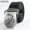 Best YBT Real Striped Adult casual Fashion Unisex tiger Leather Belt Canvas Belt Man Alloy Automatic Buckle Strap Knitted Belt