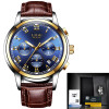 LIGE Mens Watches Top Brand Luxury Leather Casual Quartz Watch Men Military Sport Waterproof Clock Gold Watch Relogio Masculino
