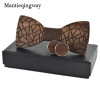 Mantieqingway Men's Wood Bowtie Cufflinks Set Brand Business Wooden Bow Tie Neckties Cuff Links for Wedding Groom