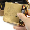 Gold Metal Cigarette Case Box with Windproof Electronic Rechargeable USB Cigarette Lighter ,Hold 20 pieces cigarette