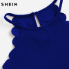 SHEIN Crop Tops Women 2017 Solid Blue Scallop Trim Halter Top Summer Women's Sleeveless Camisole Women Sexy Top