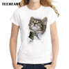TEEHEART 2017 Summer Naughty Cat 3D Lovely T Shirt Women Printing Originality O-Neck Short Sleeve T-shirt Tops Tee za056