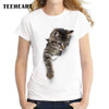 TEEHEART 2017 Summer Naughty Cat 3D Lovely T Shirt Women Printing Originality O-Neck Short Sleeve T-shirt Tops Tee za056