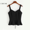 COLROVIE Peplum Tank Top Women Black V Neck Sexy Lace Up Back Elegant Casual Summer Tops 2017 Fashion New Slim Cute Ruffle Tank