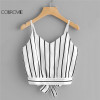 COLROVIE Striped Split Tie Back Crop Cami Top Women Casual Spaghetti Strap Bow Top Vest 2018 Summer Knot Beach Vest