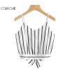 COLROVIE Striped Split Tie Back Crop Cami Top Women Casual Spaghetti Strap Bow Top Vest 2018 Summer Knot Beach Vest