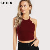 SHEIN Scallop Trim Halter Top Summer Camisole Women Tops Burgundy Sexy Tops for Womens Vest Top Sleeveless Cami Top