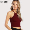 SHEIN Scallop Trim Halter Top Summer Camisole Women Tops Burgundy Sexy Tops for Womens Vest Top Sleeveless Cami Top