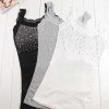 Women Sexy Rhinestone Lace Stunning Based Sleeveless Vest Tank Top Tee T-Shirt Black White Gray Camisole Cami Shirt Slim 