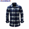 NORMEN Brand Clothing Men's Plaid Shirts Top Grade Denim Shirt Full Sleeve Easy Care Shirt For Men camisa social masculina