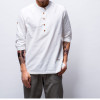 2018 New Trend Fashion Summer Solid Color Shirt Men Stand Collar Cotton Linen Half Sleeve Shirt Slim Type Male Casual Linen Tops