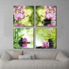 4 Panel Wall Art Botanical Green Feng Shui Orchid Oil Painting On Canvas Quartz Crystal Abstract Picture Home Decor