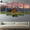 HD print 5 piece landscape canvas painting barn rocky mountains  5 piece paintings/NY-6343