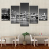 Canvas HD Prints Pictures Framework 5 Pieces Black White Brooklyn Bridge City Night View Paintings Home Wall Art Decor Posters 