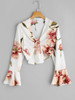ZAN.STYLE Women Floral Cropped Blouses Bell Sleeve Flower Print Blouse Spirng Casual Fashion Crop Tops Female Shirts Blusas XL