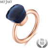 MetJakt 14K Rose Gold Color Topaz Ring 925 Sterling Silver Classic Rings with Natural Gemstone Agate for Women Best Jewelry