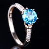 Solid 10k Yellow Gold Engagement Natural Diamonds Wedding Fine Ring 6.5mm Round Swiss Blue Topaz Anniversary Gemstone Ring