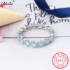 Blaike Top Quality Genuine 925 Sterling Silver Rainbow Fire Opal Ring Women Fine Jewelry Round Blue Birthstone Wedding Bands