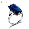 100% Handmade Real 925 Sterling Silver Classic European American Big Lab Sapphire Stone Anniversary Ring Fine Jewelry Best Gift