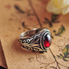 925 Sterling Silver Black Agate &amp; Red Garnet Ancient Vne Flowers Ring Men Thai Silver Fine Jewelry Gift Finger Ring CH037009