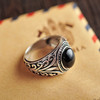 925 Sterling Silver Black Agate &amp; Red Garnet Ancient Vne Flowers Ring Men Thai Silver Fine Jewelry Gift Finger Ring CH037009