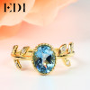 EDI Classic Original Design 2017 New Rings Natural Blue Topaz Wedding Real 925 Sterling Silver 18K Gold Rings for Women