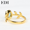 EDI Classic Original Design 2017 New Rings Natural Blue Topaz Wedding Real 925 Sterling Silver 18K Gold Rings for Women