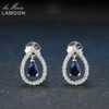 Lamoon 3X5mm Teardrop 100% Real Blue Sapphire 925 sterling-silver-jewelry  Crown Stud Earring S925 LMEI054