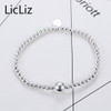 LicLiz Pure Silver Adjustable Bracelet Beads Strand Bracelets Bangles Charms Ball 925 Sterling Heart Bracelet Elastic LB0081