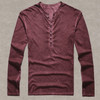 Brand Designer Men Cotton Vintage Henry T Shirts Casual Long Sleeve High quality Men old color Cardigan T shirt 