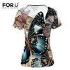 FORUDESIGNS Novelty Butterfly Printed Women Short Sleeved T Shirt Female Ladies Soft Comfort Top Tees Fashion T-shirt Camisetas