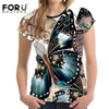 FORUDESIGNS Novelty Butterfly Printed Women Short Sleeved T Shirt Female Ladies Soft Comfort Top Tees Fashion T-shirt Camisetas