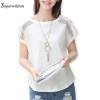 Summer Solim Casual T Shirt Women 2018 Hollow Out Lace Sleeve Kawaii T-Shirt For Women Tops Female White Tees shirts Black #T21
