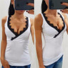 T-Shirts Women Casual Sleeveless Lace  Tank Shirt Cami t-shirt Tees Women's V Neck Sleeveless Stitching lace tshirt #LR28