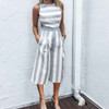 2017 Women's Sleeveless Striped Jumpsuit Casual Loose Trousers Fashionable Leotard Catsuit Combinaison Wide Leg Pants