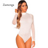 Ziamonga 2017 Brand Sexy Bodysuit Jumpsuit Romper Women Black White Hollow Long Sleeve Mesh Bodycon Jumpsuits Stretch Body Femme