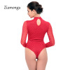 Ziamonga 2017 Brand Sexy Bodysuit Jumpsuit Romper Women Black White Hollow Long Sleeve Mesh Bodycon Jumpsuits Stretch Body Femme