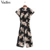Vadim women vintage V neck floral jumpsuits wide leg pants sashes pleated elastic waist rompers summer casual playsuits KZ926