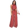 Women Casual Strip Full Length Jumpsuits Backless Party Club Sexy Rompers Loose Leg Pants combinaison femme