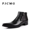 PJCMG New cowhide boots Genuine Soft Leather Boots Pointed Toe Breathable Bullock Patterns Oxford Dress Shoes For Men Boots