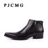 PJCMG New cowhide boots Genuine Soft Leather Boots Pointed Toe Breathable Bullock Patterns Oxford Dress Shoes For Men Boots